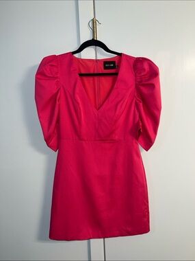 DO+BE Hot Pink Puff-Sleeve V-Neck Mini Dress